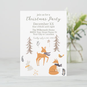 Convites Animais do Bosque de Inverno Folk Art Natal