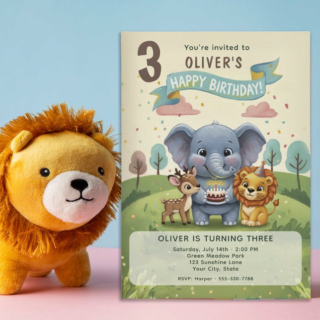 Convites Animais do Conto de Fadas da Floresta 3º Aniversár (Criador carregado)