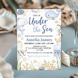 Convites Animais do Oceano Azul Sob o Chá de fraldas do Mar