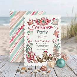 Convites Animais do Oceano Mar & Saudações Natal Costeiro