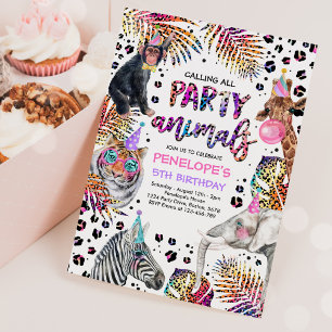 Convites Animais do Partido Safari Rainbow Cheetah Birthday