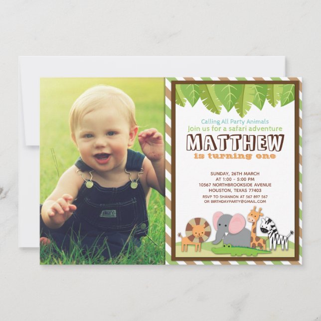 Convites Animais do Partido Selgle Safari Foto de Aniversár (Frente)