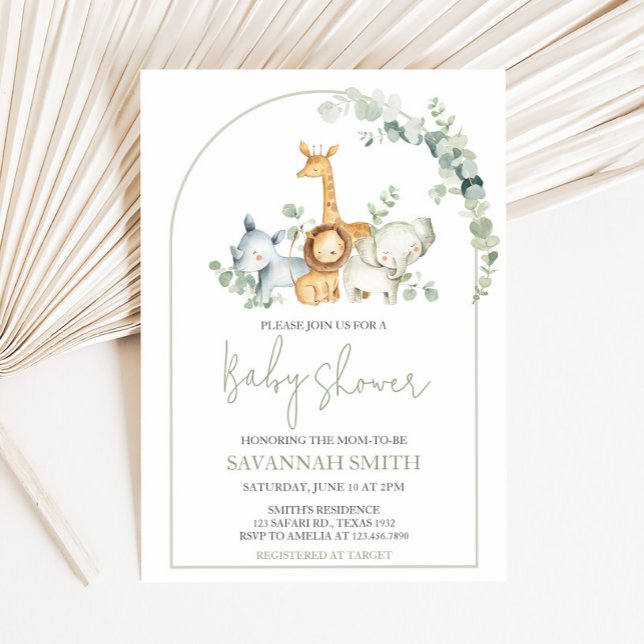 Convites Animais do Safari Decoração de Chá de Bebê  (Woodland Animals Baby Shower Invitation)