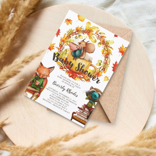 Convites Animais do Tea Chá de fraldas do outono (Criador carregado)