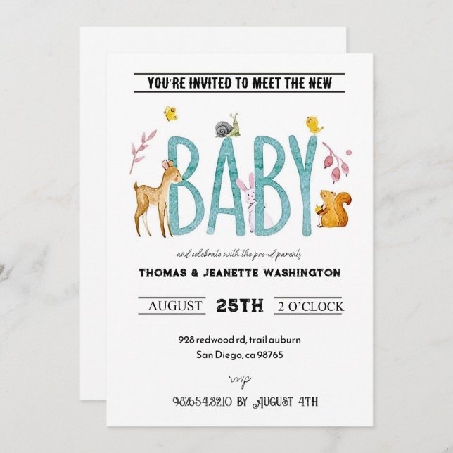 Convites Animais em aquarela - venha conhecer e se deliciar (Frente/Verso)