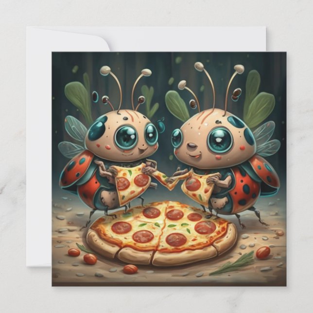 Convites Animais engraçados e fofos comendo pizza ideias de (Frente)