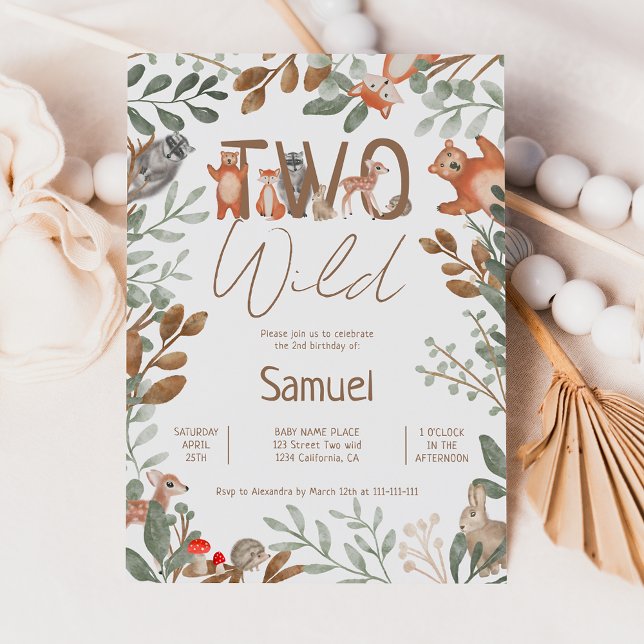 Convites Animais florestais fofos verde 2º aniversário (Criador carregado)