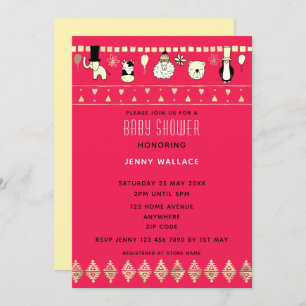 Convites Animais Fofos Chás de fraldas Em Segundo Plano