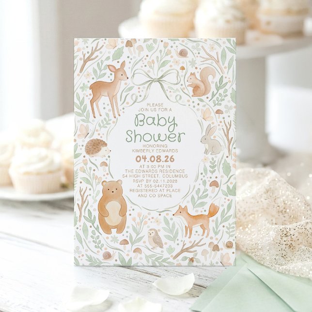 Convites Animais Fofos da Floresta Chá de Bebê (Woodland Animals Baby Shower Invitations)