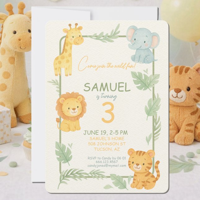 Convites Animais Fofos da Savana Festa Infantil de Aniversá (Criador carregado)