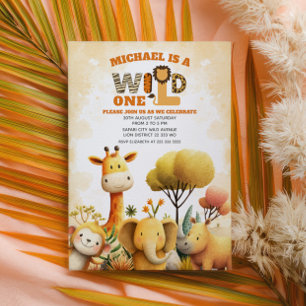 Convites Animais Fofos da Savana ZOO WILD ONE 1º Aniversári