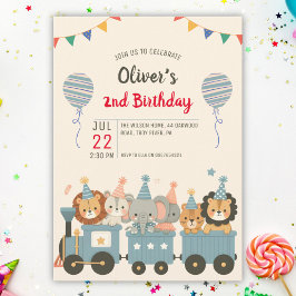 Convites Animais Fofos de Festa em um Trem Encantador