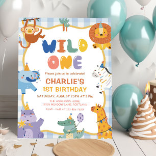 Convites Animais Fofos de Safari Aniversário de 1 ano Menin