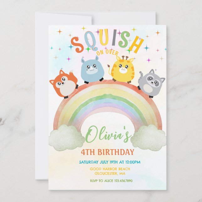 Convites Animais fofos Squish sem gênero  Aniversário  (Frente)