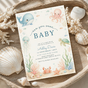 Convites Animais Marinhos Aquarela Chá de Bebê Mar te Esper
