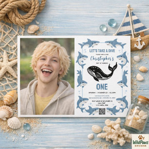 Convites Animais Marinhos Tubarão 1º Aniversário Debaixo