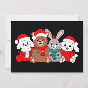 Convites Animais Natal Urso Coelho Cachorro Papai Noel Chap