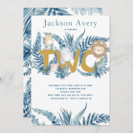 Convites Animais Safari Azul Segundo Aniversário