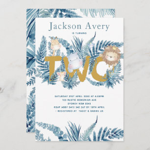 Convites Animais Safari Azul Segundo Aniversário