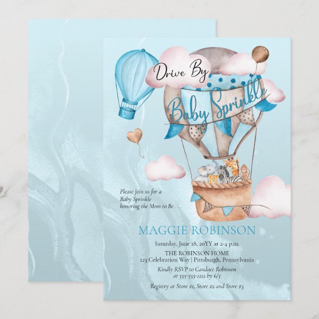 Convites Animais Safari Balões Conduzidos Por Rapaz Bebê Es (Frente/Verso)