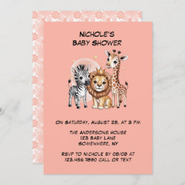 Convites Animais Safari Cachinhos Rosa Florescente Chá de f