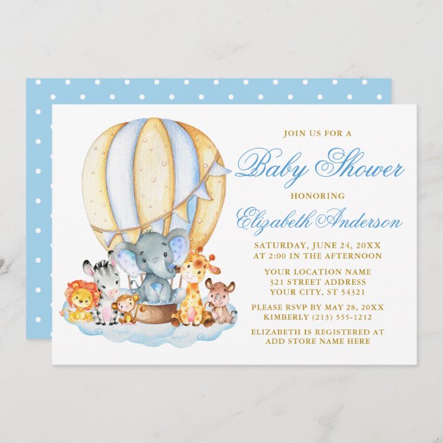 Convites Animais Safari - Chá de fraldas das Nuvens do Balã (Frente/Verso)