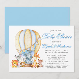 Convites Animais Safari Chá de fraldas de Arco Azul Balão d