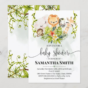 Convites Animais Safari Chá de fraldas floresta tropical