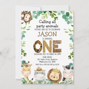 Convites Animais Safari Chamando primeiro aniversario de An