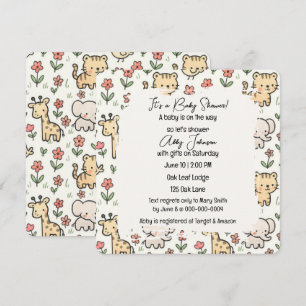 Convites Animais Safari chás de fraldas Com Flores