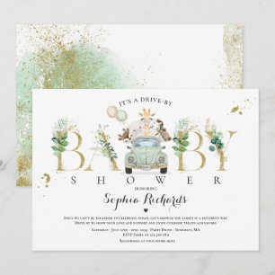 Convites Animais Safari Conduzem Por Chá de fraldas Verde 