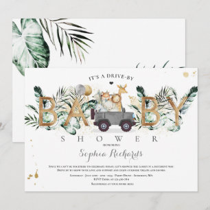 Convites Animais Safari Conduzem Por Chá de fraldas Verde 