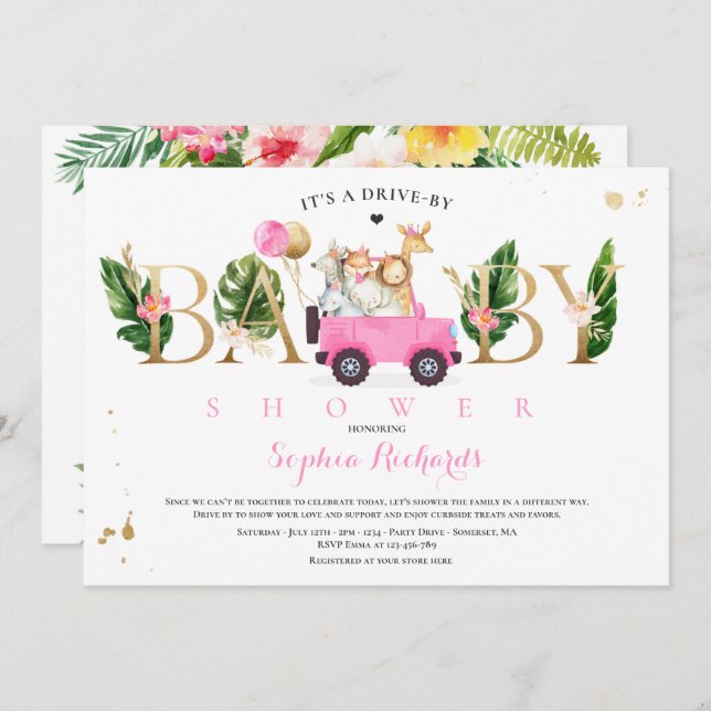 Convites Animais Safari Conduzem Por Chá de fraldas Verde D (Frente/Verso)