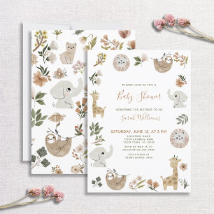 Convites Animais Safari Cujo Chá de fraldas Castanho