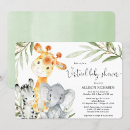 Convites Animais safari de Chá de fraldas virtual neutros d