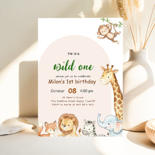 Convites Animais Safari do Menino Selvagem 1º Aniversário