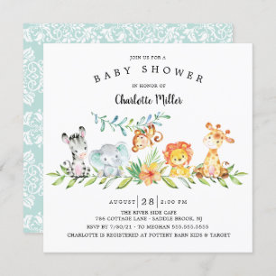 Convites Animais Safari Doce Sexo Chá de fraldas Neutro Em