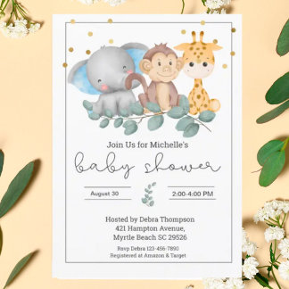 Convites Animais Safari e Chá de fraldas verde