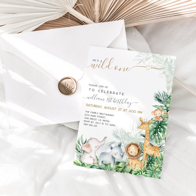 Convites Animais Safari Geram primeiro aniversario Selvagem (Criador carregado)