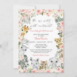 Convites Animais Safari Selva Chá de fraldas Floral Rosa 