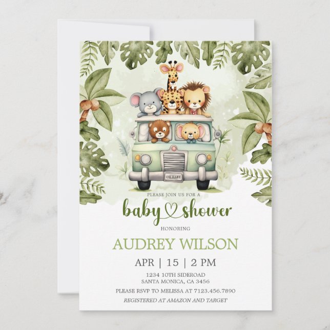 Convites Animais Safari Selvagens no Carro (Frente)