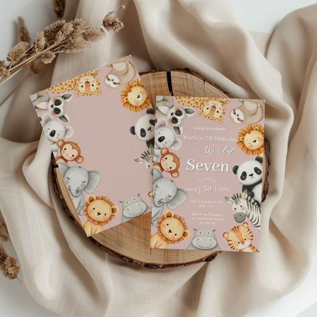 Convites Animais Safari Selvagens Selvagens Tropicais Rosa (Criador carregado)