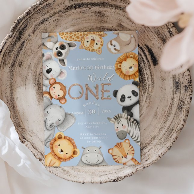 Convites Animais Safari Selvagens Tropicais Azuis (Criador carregado)