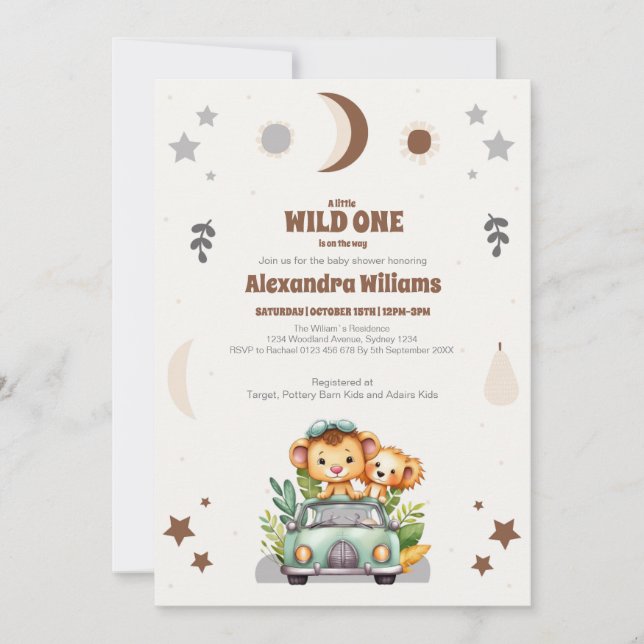 Convites Animais Safari Selvagens Um Chá de fraldas (Frente)