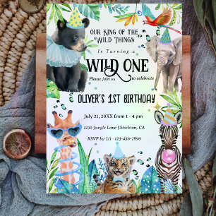 Convites Animais Safari Selvagens Um primeiro aniversario