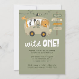 Convites Animais Safari Selvagens Verdes Primeiro Aniversár