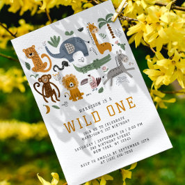 Convites Animais Safari Wild One Aniversário de 1 ano QR