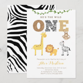 Convites Animais Safari zoo Primeira Festa de aniversário
