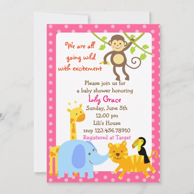 Convites Animais Selgle Safari Baby Shower (Frente)
