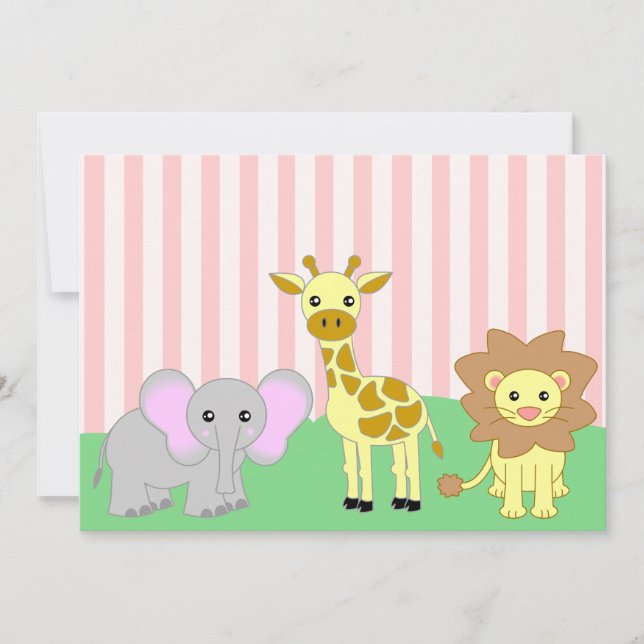 Convites Animais Selvagens Bebês Rosa, Bebês, Chuveiro (Frente)